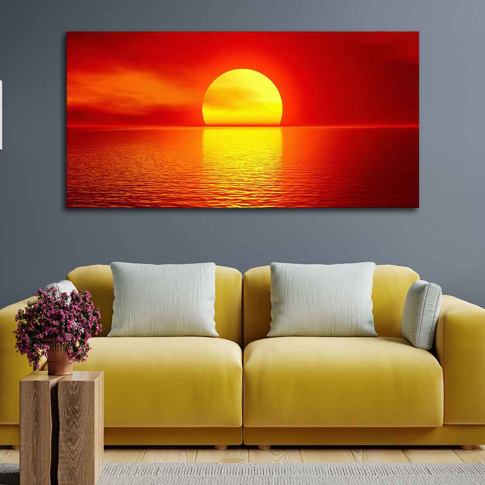 Canvas Wall Painting of Scarlet Sunset Over Ocean