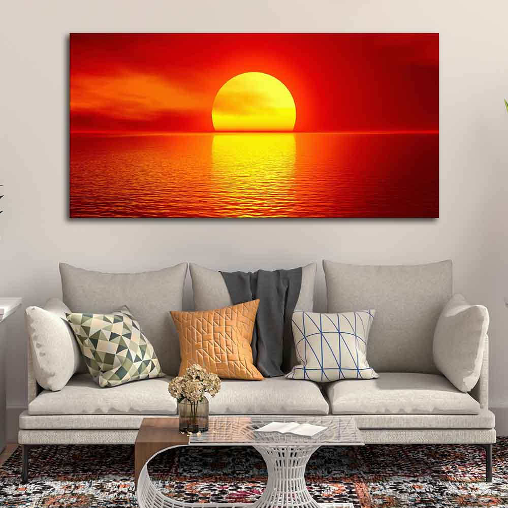 Canvas Wall Painting of Scarlet Sunset Over Ocean