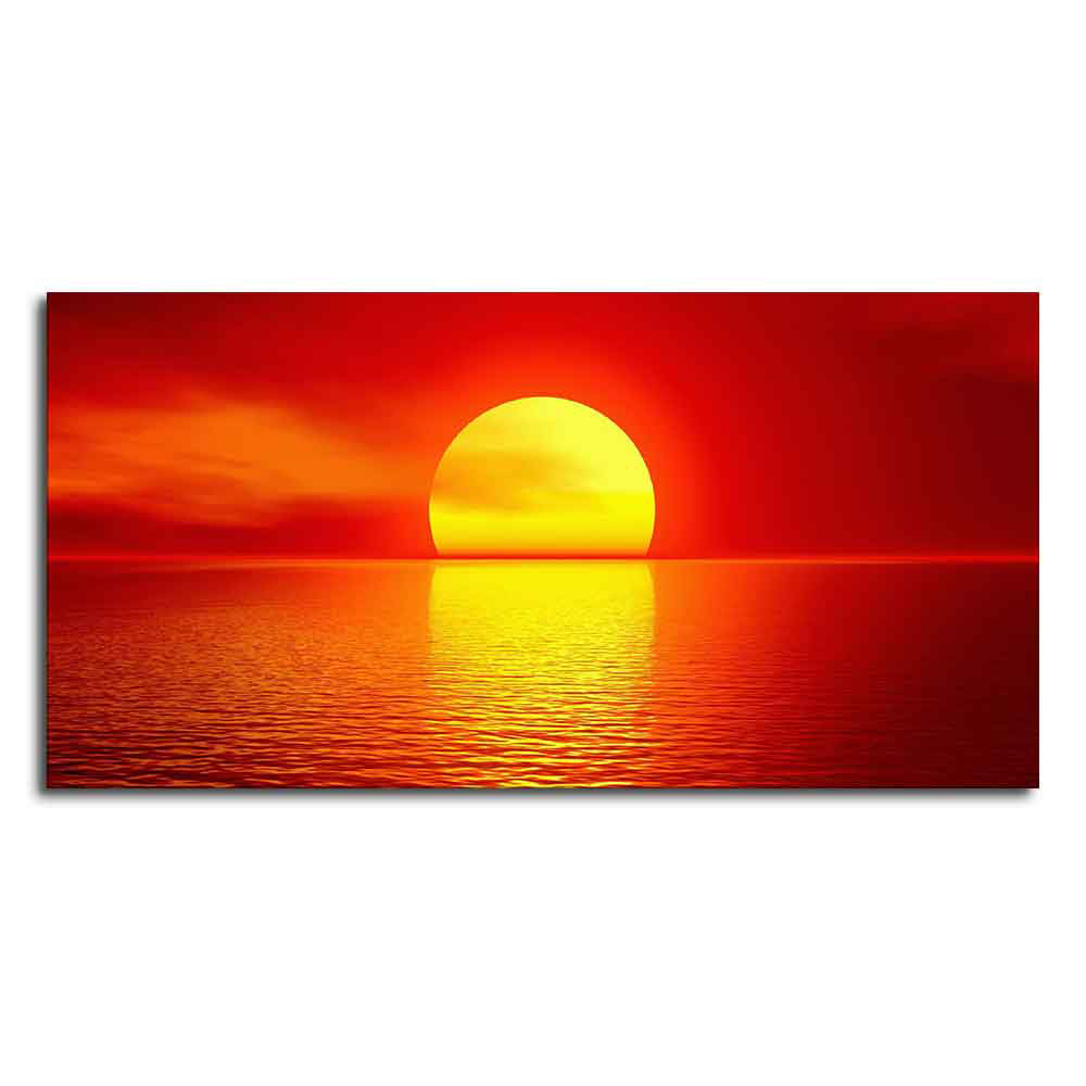 Canvas Wall Painting of Scarlet Sunset Over Ocean