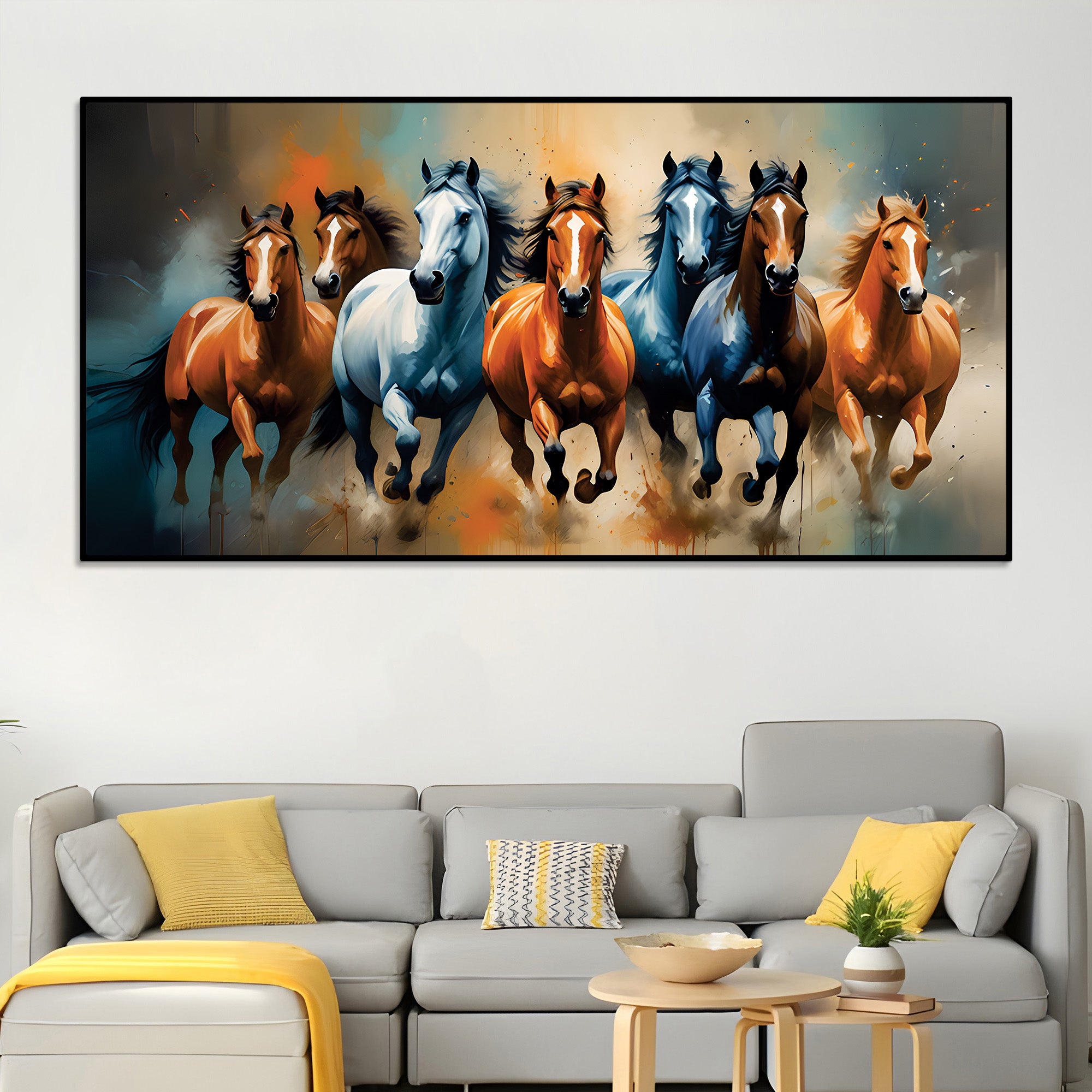 Canvas Wall Painting of Seven Running Horses