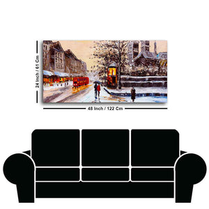 Canvas Wall Painting of Street view of London with Snowfall Background