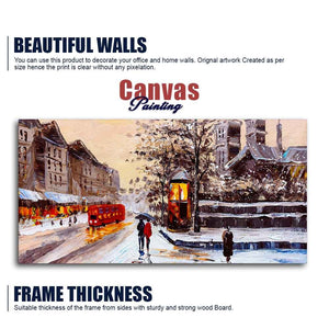 Canvas Wall Painting of Street view of London with Snowfall Background