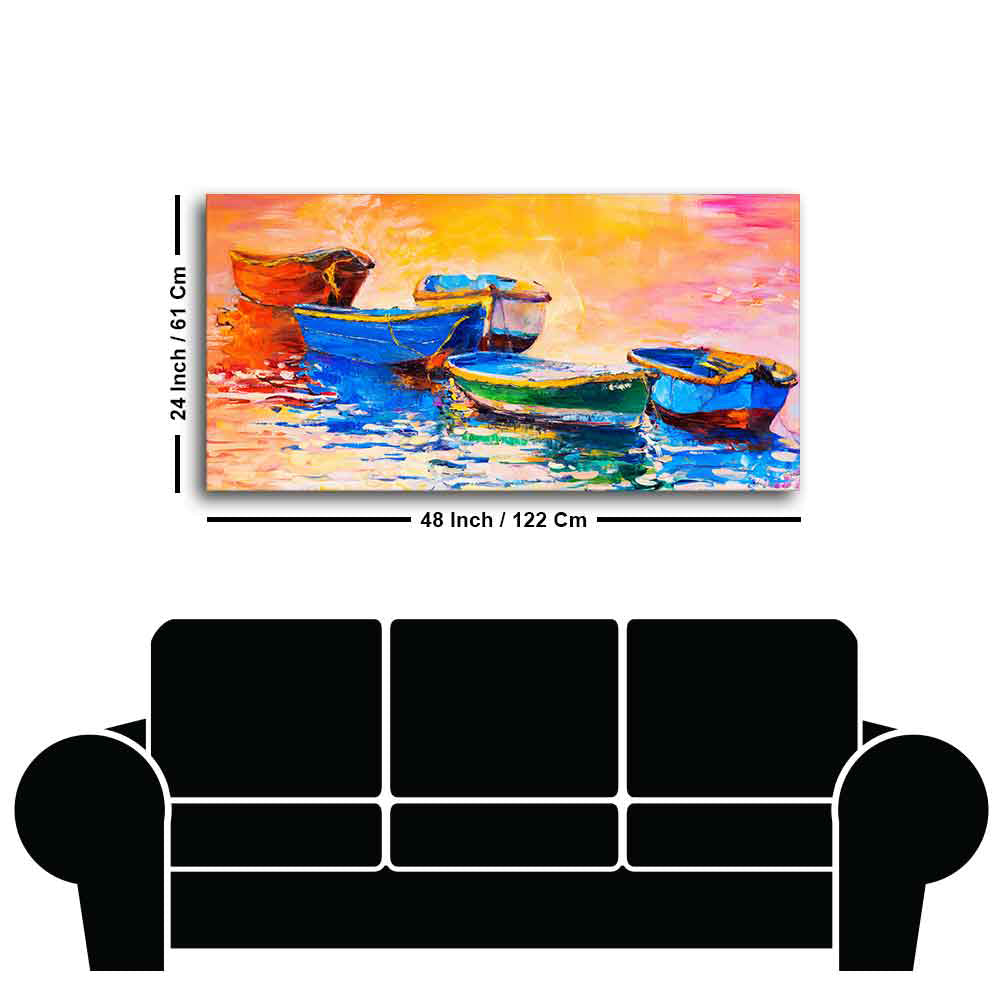 Canvas Wall Painting of The Colorful Boats in Shades of Sunset