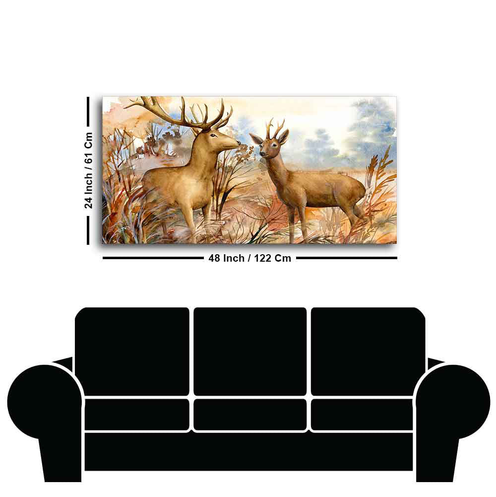 Canvas Wall Painting Pair of Deer in the Forest