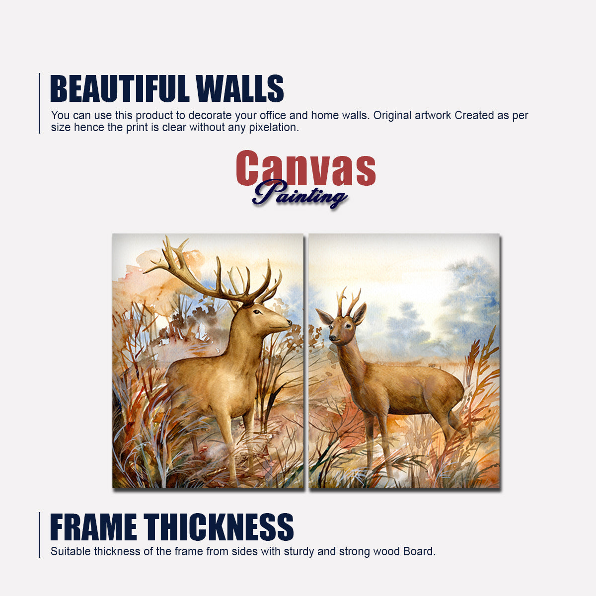 Canvas Wall Painting Pair of Deer in the Forest Set of 2