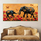 caring-mother-elephant-with-baby-in-floral-garden-canvas-wall-painting