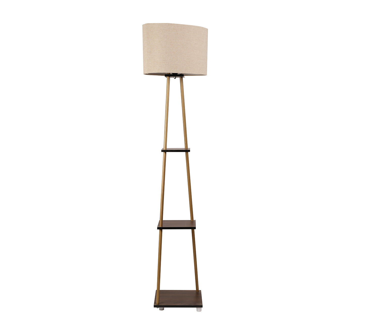 Castle 3 Tier Beige Color Shelf Storage Floor Lamp with Golden Metal Legs