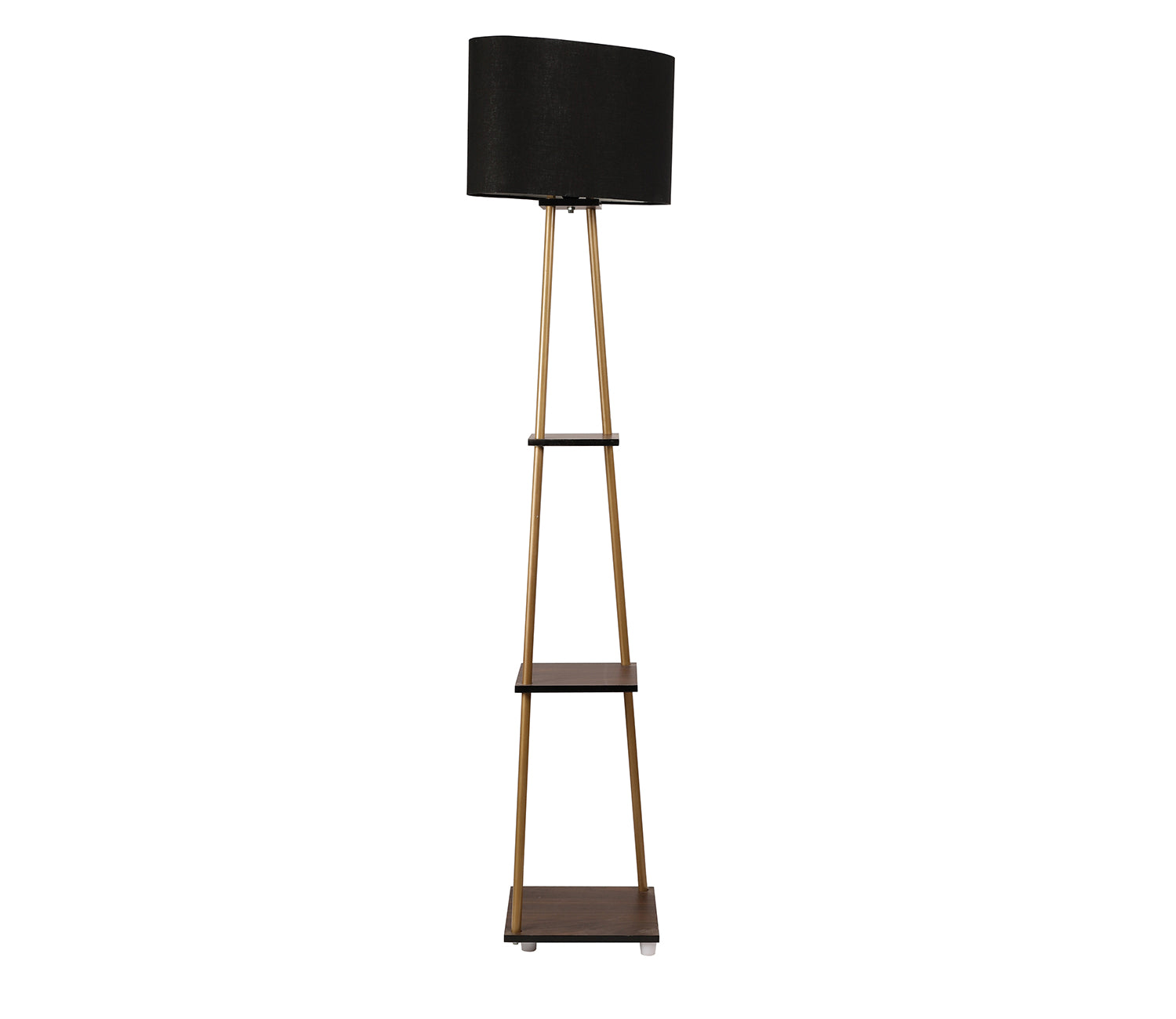 Castle 3 Tier Black Color Shelf Storage Floor Lamp with Golden Metal Legs