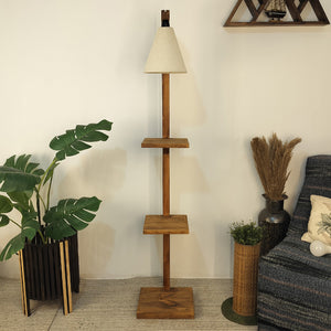 Castle 3 Tier Floor Lamp with Brown Base and Jute Fabric Lampshade