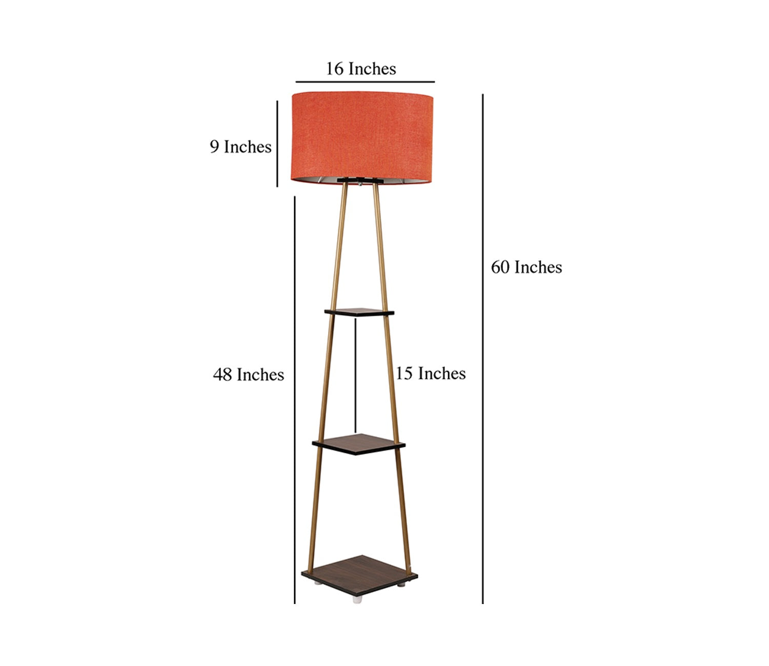 Castle 3 Tier Red Color Shelf Storage Floor Lamp with Golden Metal Legs