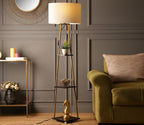Castle 3 Tier White Color Shelf Storage Floor Lamp with Golden Metal Legs