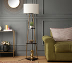 Castle 3 Tier White Color Shelf Storage Floor Lamp with Golden Metal Legs