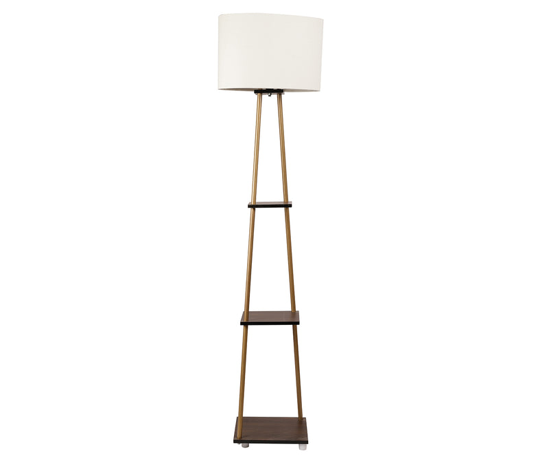 Castle 3 Tier White Color Shelf Storage Floor Lamp with Golden Metal Legs