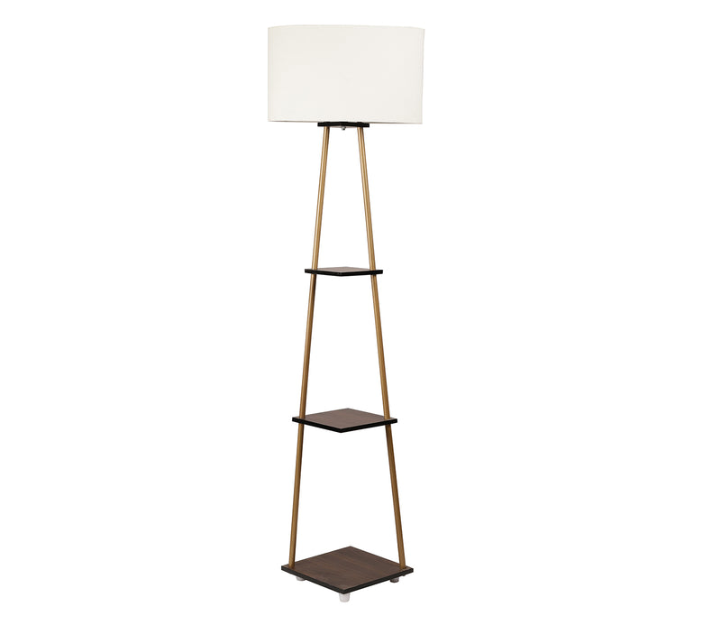 Castle 3 Tier White Color Shelf Storage Floor Lamp with Golden Metal Legs