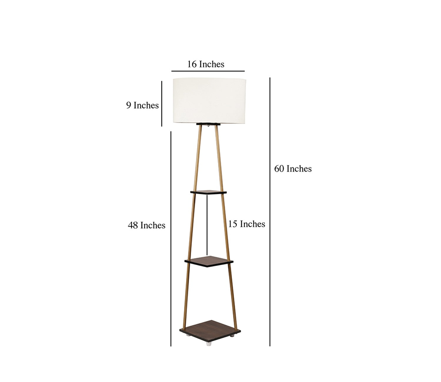 Castle 3 Tier White Color Shelf Storage Floor Lamp with Golden Metal Legs