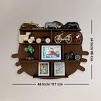 Cat Shape Backlit Designer Wooden Wall Shelf / Book Shelf / Night Light, Walnut Finish