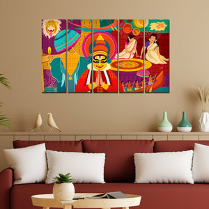 Celebration Onam Festival Canvas Wall Painting 5 Pieces