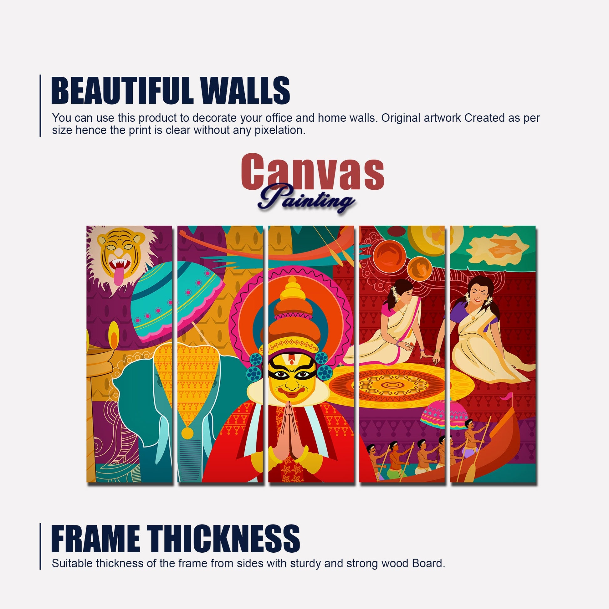 Celebration Onam Festival Canvas Wall Painting 5 Pieces