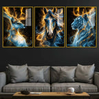 Celestial Beasts Acrylic Floating Frame Wall Painting Set of 3