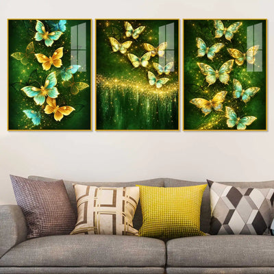 Celestial Butterflies Fluttering Acrylic Floating Wall Painting Set of 3

