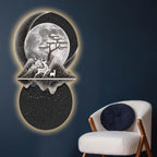 Celestial Deer Moon & Mountains Crystal Glass Backlit LED Wall Art
