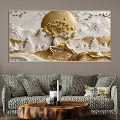 Celestial Deer with Blooming Antlers 3D Canvas Wall Painting