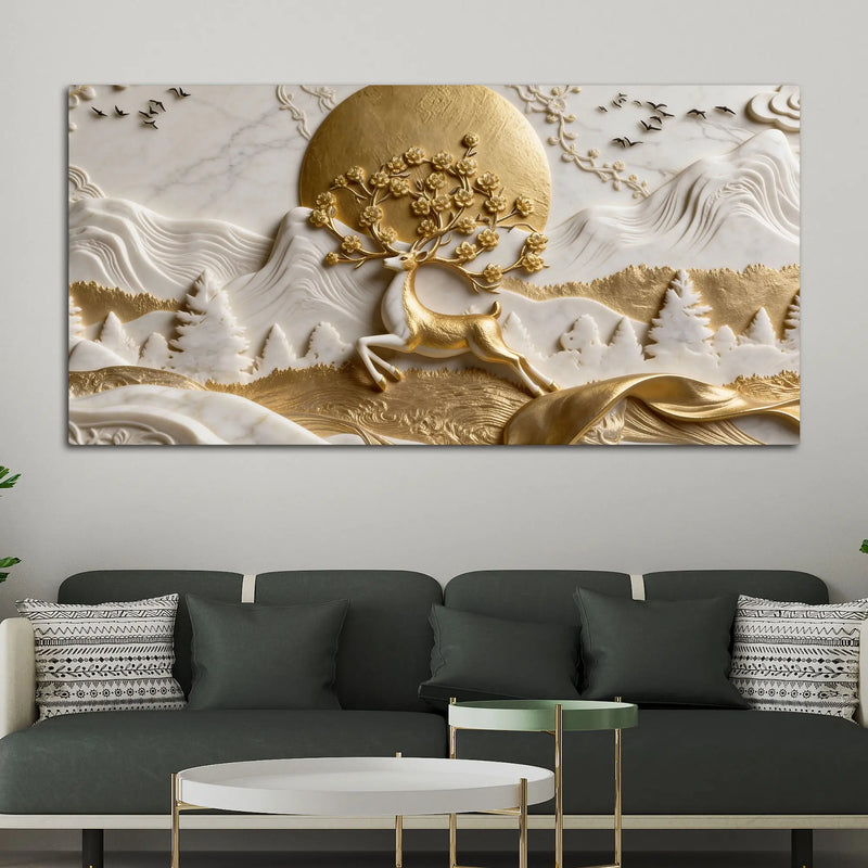 Celestial Deer with Blooming Antlers 3D Canvas Wall Painting
