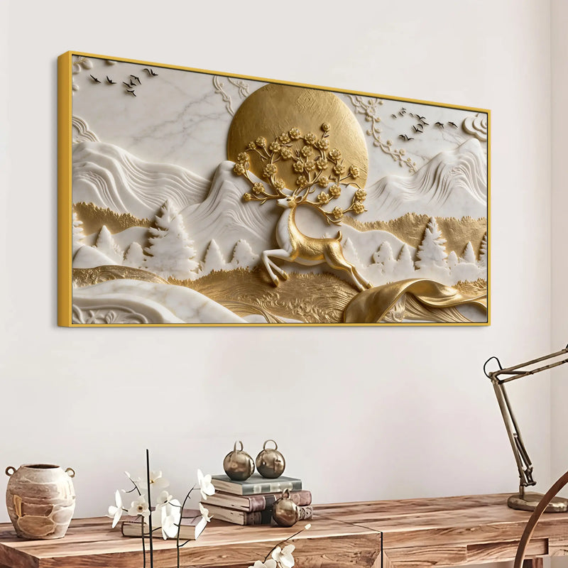 Celestial Deer with Blooming Antlers 3D Canvas Wall Painting