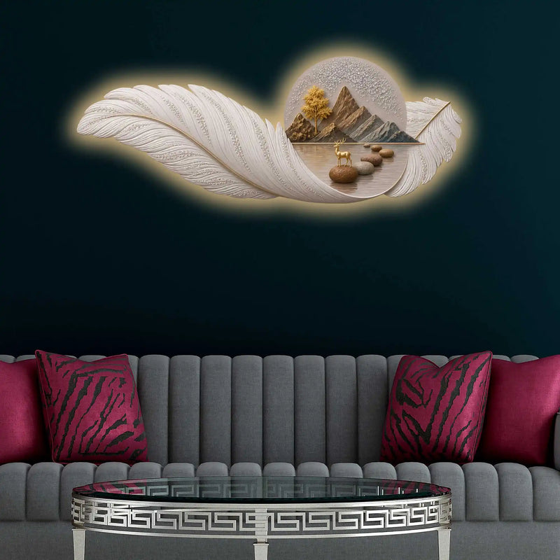 Celestial Feather Landscape Crystal Glass Backlit LED Painting