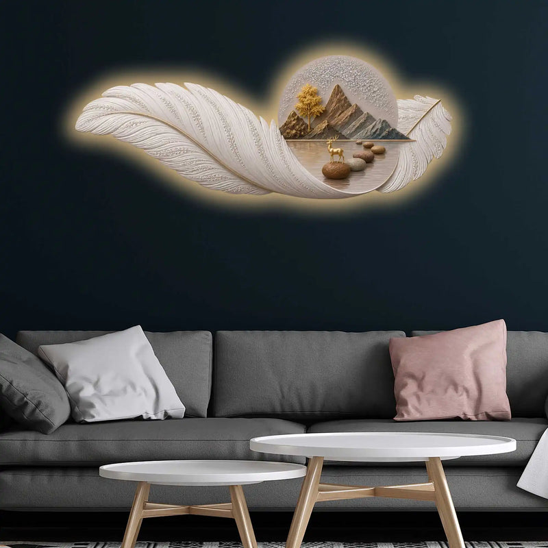 Celestial Feather Landscape Crystal Glass Backlit LED Wall Art