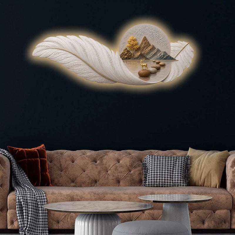 Celestial Feather Landscape Crystal Glass Backlit LED Wall Art