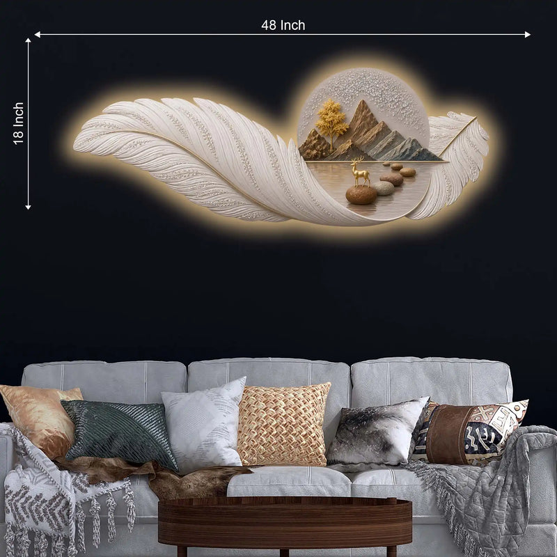 Celestial Feather Landscape Crystal Glass Backlit LED Wall Art