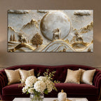 Celestial Full Moon & Golden Deer 3D Canvas Wall Painting