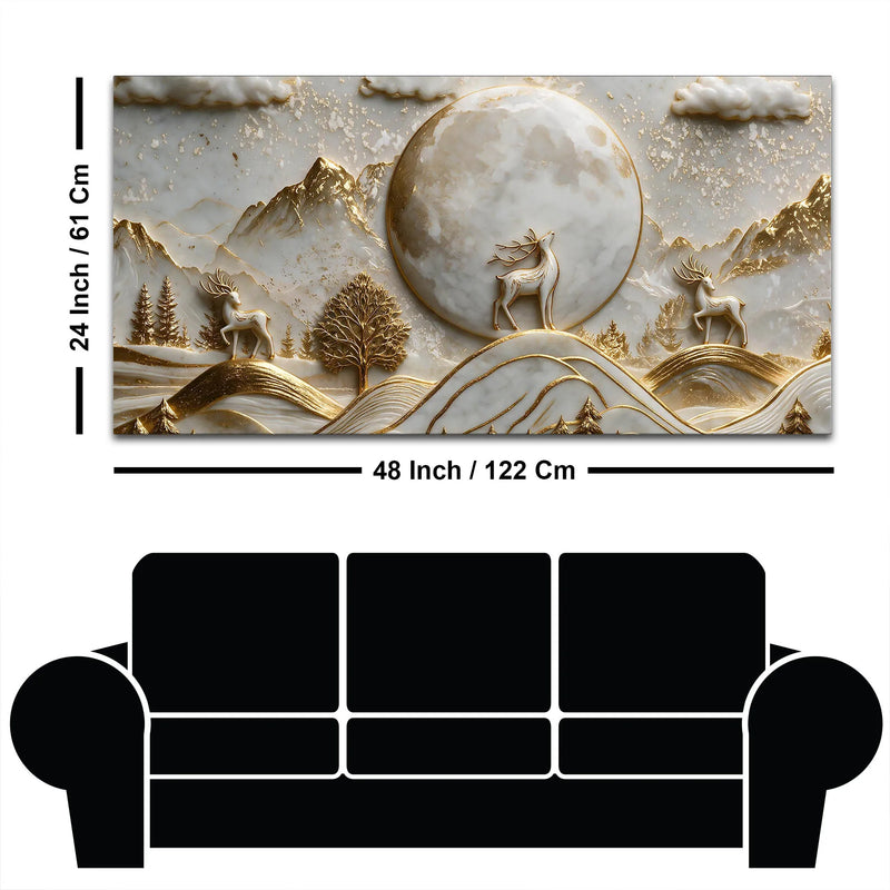 Celestial Full Moon & Golden Deer 3D Canvas Wall Painting