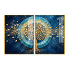 Celestial Golden Tree of Prosperity Acrylic Floating Wall Painting Set of 2