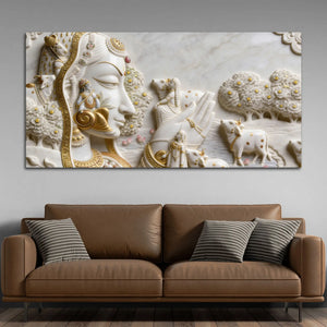 Celestial Kamadhenu Cow and Devotional Heritage 3D Canvas Wall Painting