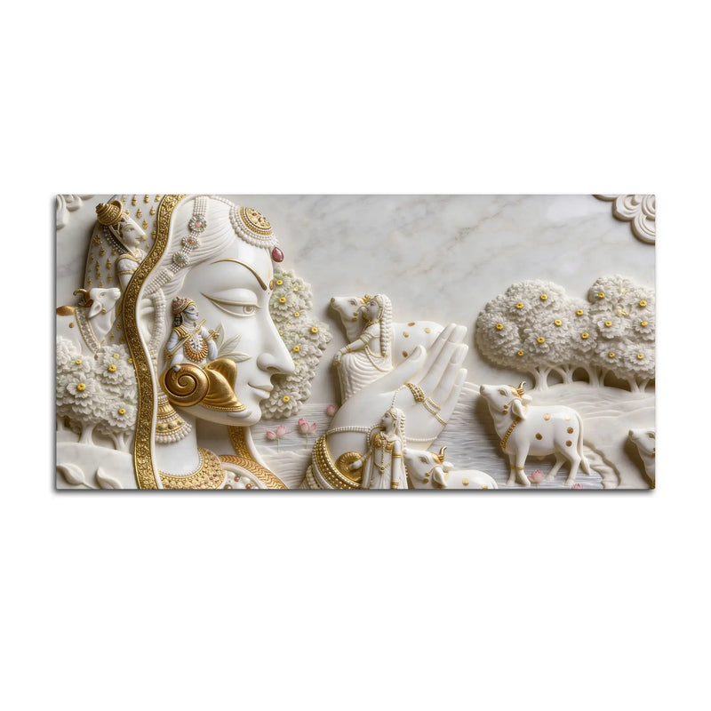 Celestial Kamadhenu Cow and Devotional Heritage 3D Canvas Wall Painting