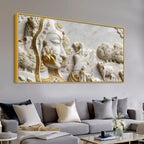 Celestial Kamadhenu Cow and Devotional Heritage 3D Canvas Wall Painting