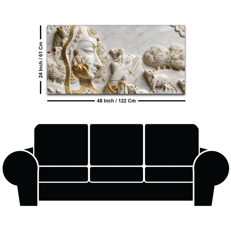 Celestial Kamadhenu Cow and Devotional Heritage 3D Canvas Wall Painting