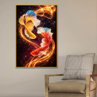 Celestial Koi Harmony Floating Frame Crystal Wall Painting