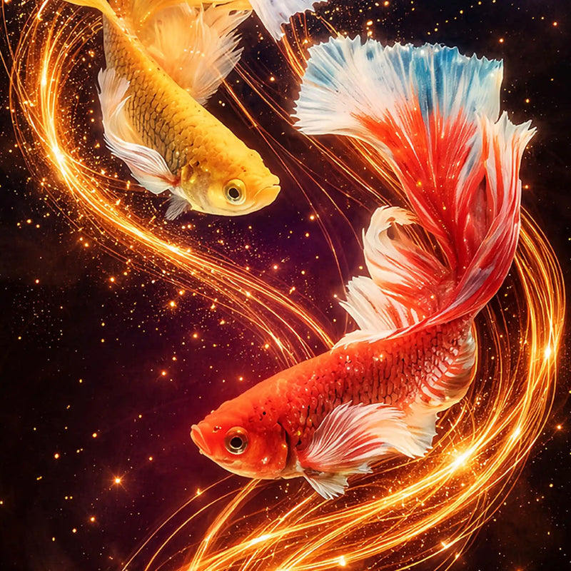 Celestial Koi Harmony Floating Frame Crystal Wall Painting