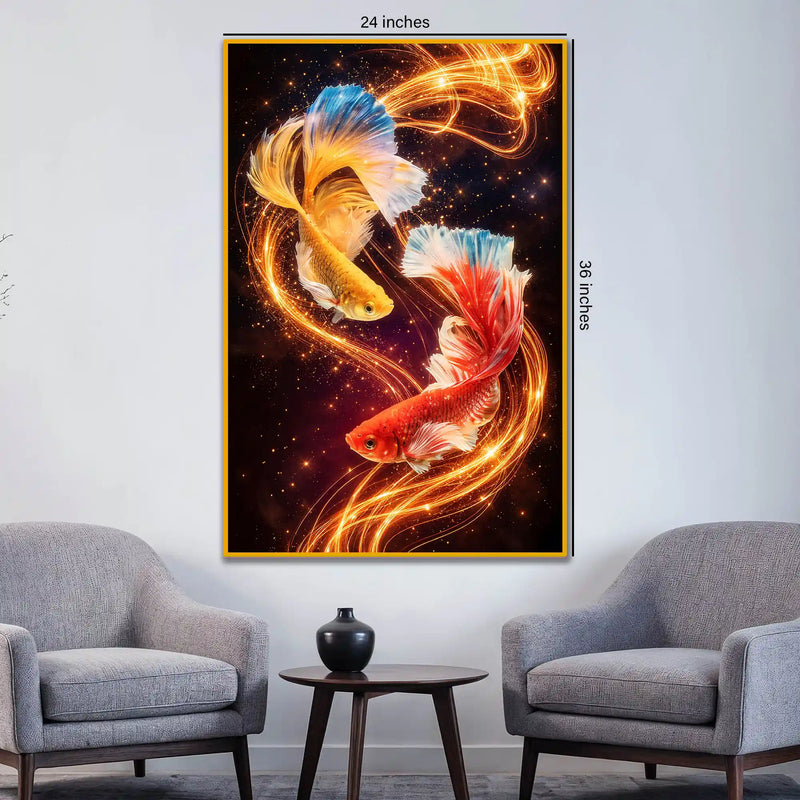 Celestial Koi Harmony Floating Frame Crystal Wall Painting