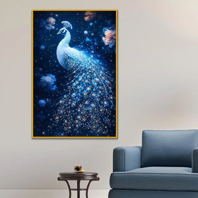 Celestial Peacock Floating Frame Crystal Wall Painting