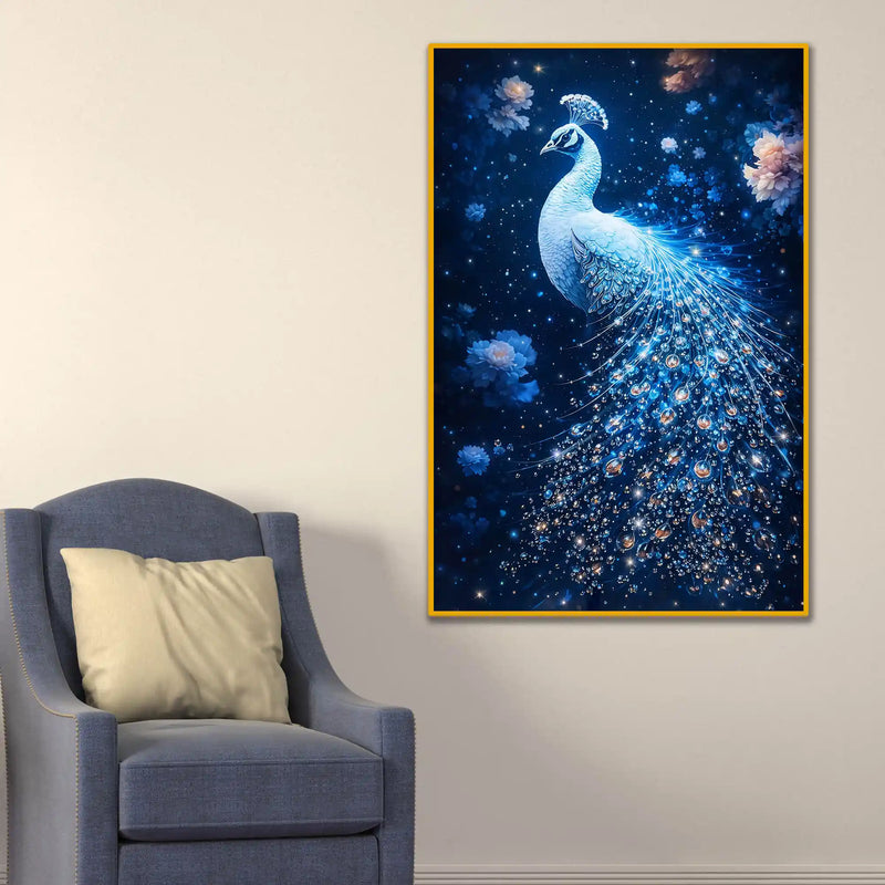 Celestial Peacock Floating Frame Crystal Wall Painting