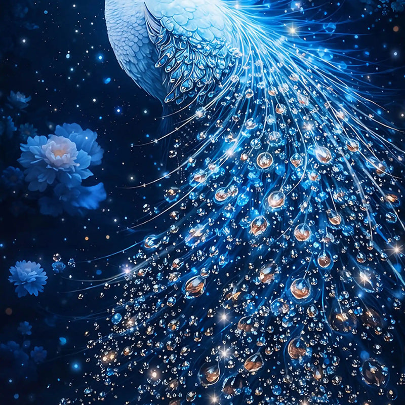 Celestial Peacock Floating Frame Crystal Wall Painting