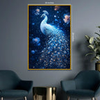 Celestial Peacock Floating Frame Crystal Wall Painting
