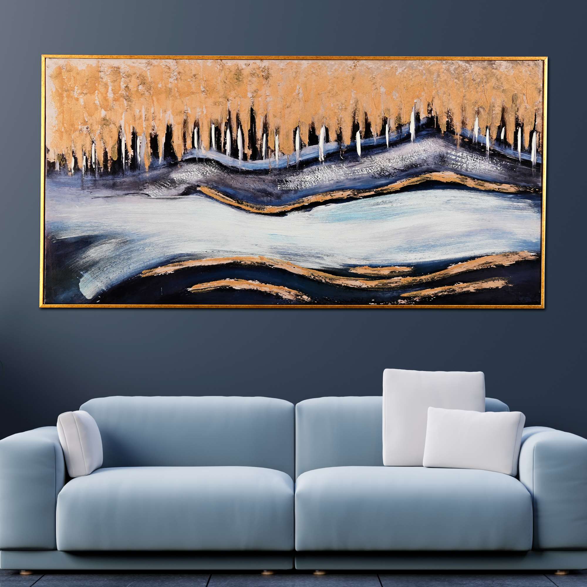 Celestial Tide Abstract Hand Painted Wall Painting with Floating Frame