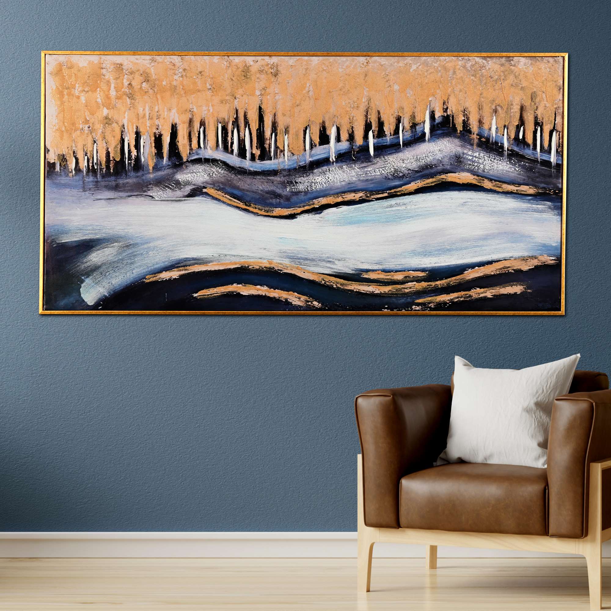 Celestial Tide Abstract Hand Painted Wall Painting with Floating Frame