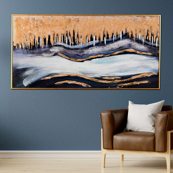 Celestial Tide Abstract Hand Painted Wall Painting with Floating Frame