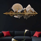 Celestial Tree Golden Deer & Mountains Crystal Glass Backlit LED Painting